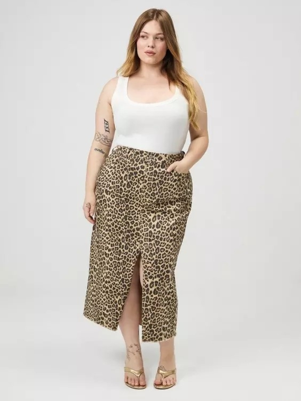 NWOT TORRID Size 12 Leopard Print Midi Skirt Front Slit-Fifties leopard ivory